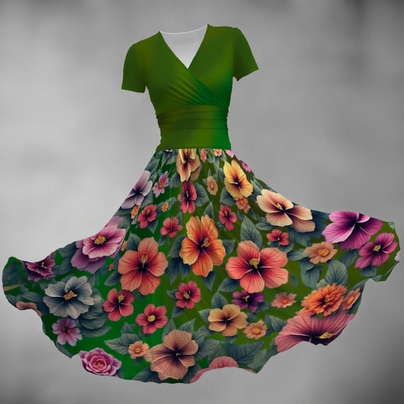 All-over Print Women's Short Sleeve V Neck Midi Dress