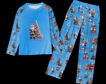 Pigiama da donna blu con Babbo Natale: abbigliamento da casa natalizio