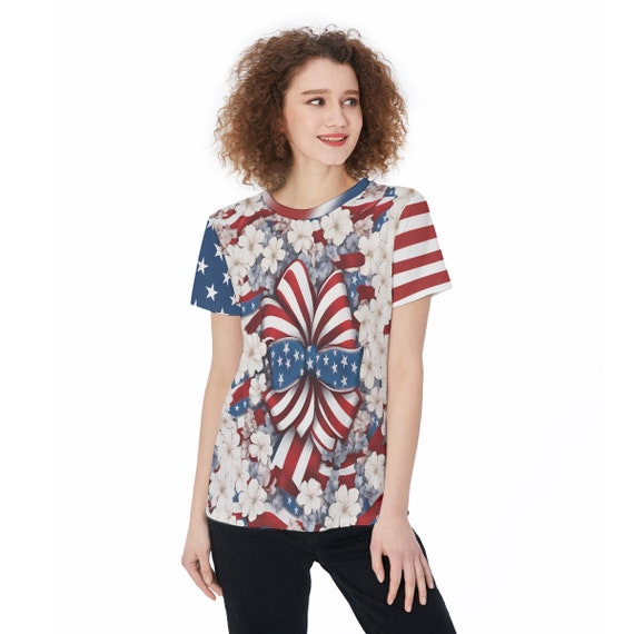 Patriotic USA Flag T-Shirt: Women's Workout Top, July 4th Athletic Wear
