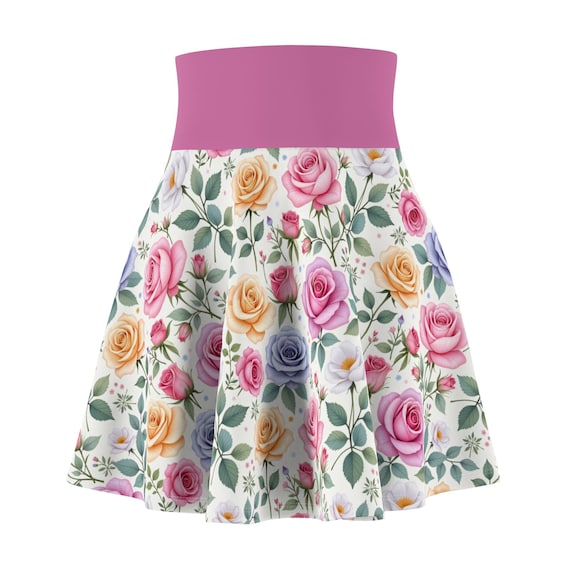 Watercolor Rose Pattern Skater Skirt | Floral AOP Print