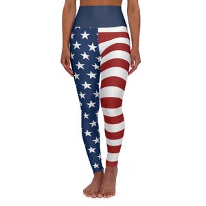 Patriotic USA Flag Inspired High Waist Leggings, Independence Day Stars & Stripes Designs, Festive Style Yoga Workout Pants for Women
