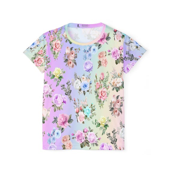 Floral Workout Tee: Pastel Rainbow Activewear, Sports Jersey