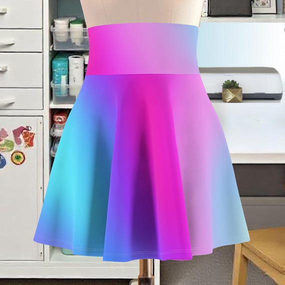 Blue and Purple Ombre Skater Skirt: Women's Multicolor Gradient Design