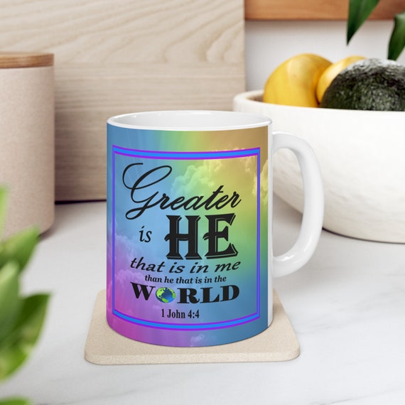 Inspirational Bible Verse Coffee Mug: Rainbow Design, Christian Gift