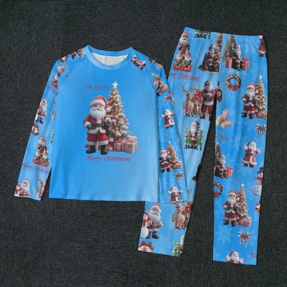 Men's Blue Santa Claus Pajama Set: Christmas Loungewear
