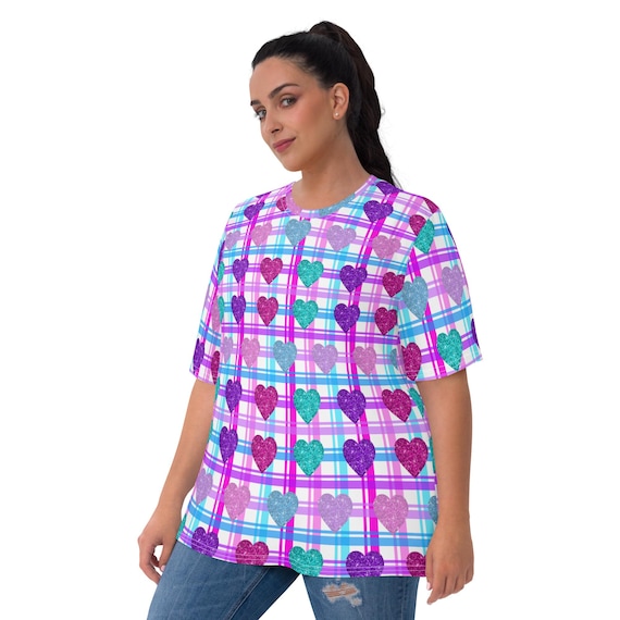 Women's Polyester Jersey T-shirt - Heart Plaid Print