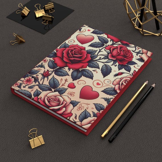 Red Roses & Hearts Hardcover Journal: Personalized Matte Notebook