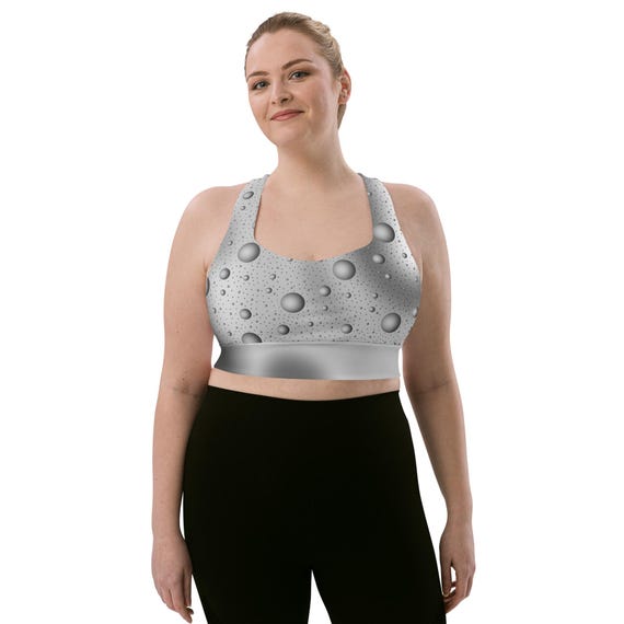 Grey Bubbles Recycled Longline Sports Bra on Gradient Background - Athletic Fitness Fashion Essential Bra, Women's Activewear, Gym Essential