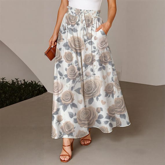 Sepia Rose Women’s Ruffled Flowing Wide Leg Pants Maxi Skirt Skants