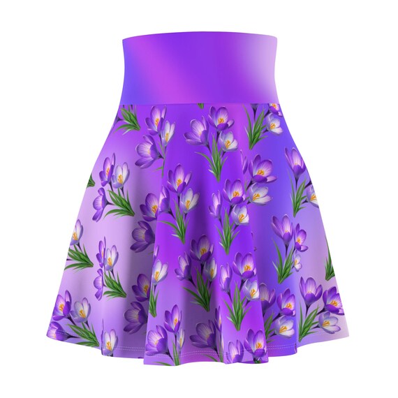 Purple Floral Skater Skirt: Vibrant Blossom Print