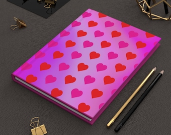 Hardcover Journal Matte, Pink Hearts Gradient Background Notebook, Diary, Planner, Sketchbook, Gift for Writers