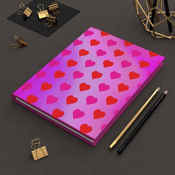 Hardcover Journal Matte, Pink Hearts Gradient Background Notebook, Diary, Planner, Sketchbook, Gift for Writers