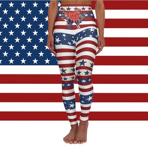 Patriotic Stars & Stripes High Waisted Leggings for Women | USA American Flag Inspired Fitness Everyday Wear