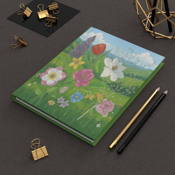 Matte Hardcover Journal, Wildflowers Floral Notebook, Botanical Bullet Journal, Nature Sketchbook, Blank Personal Diary