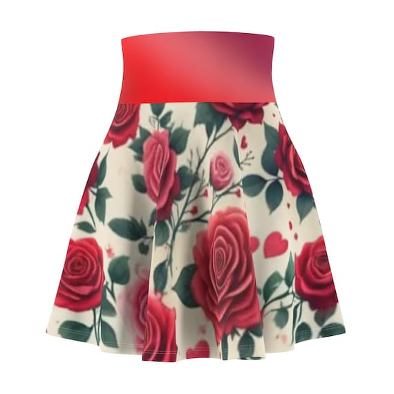 Red Roses Skater Skirt: Floral Print A-Line