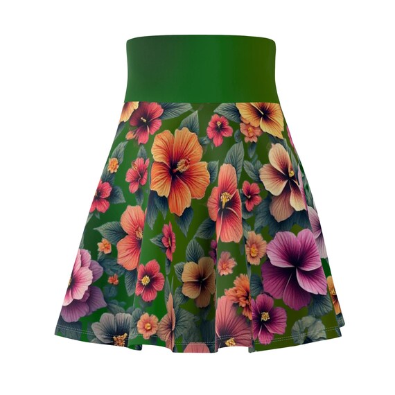 Floral Mini Skirt Outfit Flower Green Skirt Floral Hibiscus Skater