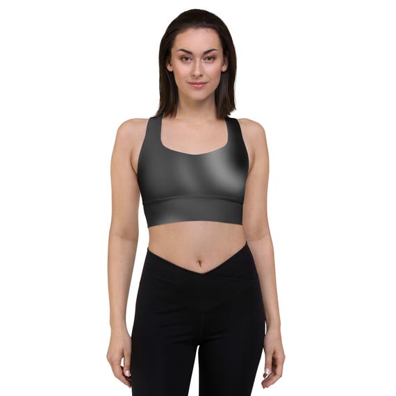 Black Gradient Recycled Longline Sports Bra: High-Performance Workout Top