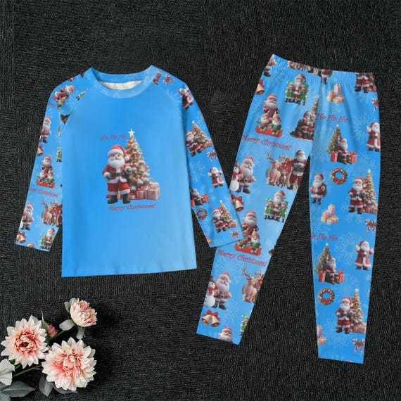 Kids' Blue Santa Pajamas Set: Christmas Loungewear Outfit