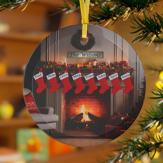 Personalized Family Fireplace Glass Ornament: Custom Christmas Keepsake