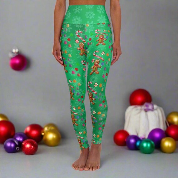 Gingerbread Man High Waisted Yoga Leggings for Women | Tummy Control Christmas Workout Pants | Vibrant Festive Athleisure Activewear Gift