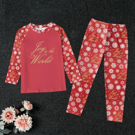 Kid's Red Christmas Pajama Set: 'Joy to the World' Holiday Sleepwear