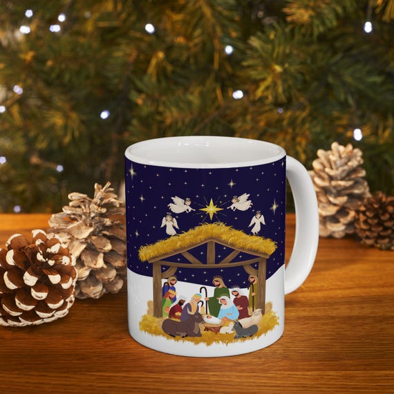 Nativity Scene Ceramic Coffee Mug: Holiday Celebration Gift