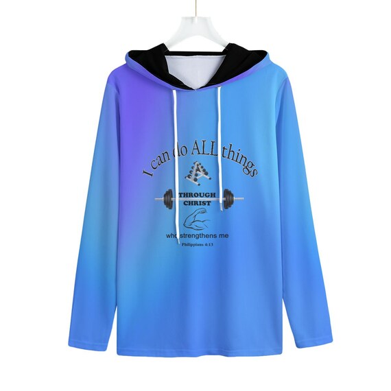 Christian Men's Ombre Hoodie: Inspirational Bible Verse, UPF 50+ Outdoor Wear