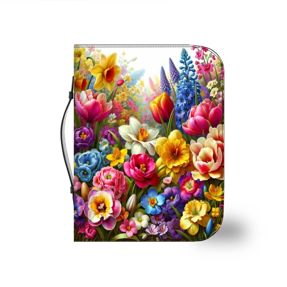Floral Garden Bible Cover: PU Leather Book Protector, Christian Gift
