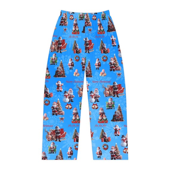 Blue Santa Claus Pajama Pants: Women's Christmas Lounge Sleepwear