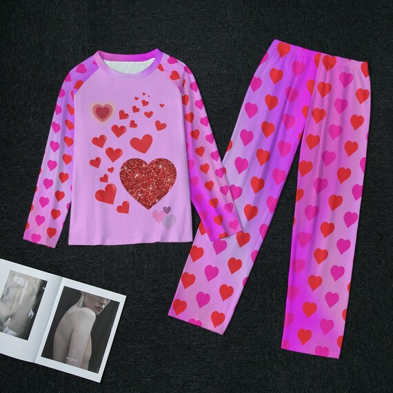 Red Hearts Pajama Set: Pink Gradient Loungewear