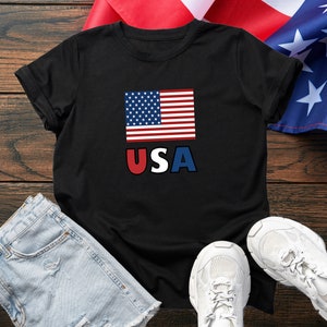Patriotic Basic Simple Minimalist Soft Style USA Flag T-shirt, USA T-shirt Design, Gift for her and him, Multiple Color of T-shirt Design