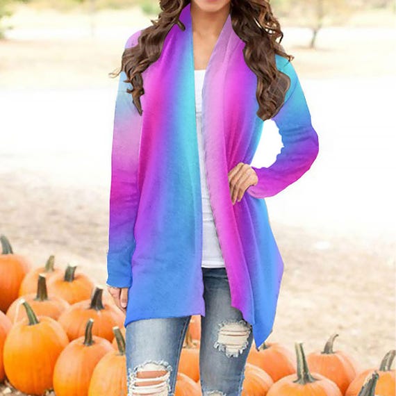 Pink Purple and Blue Women's Cardigan With Long Sleeve