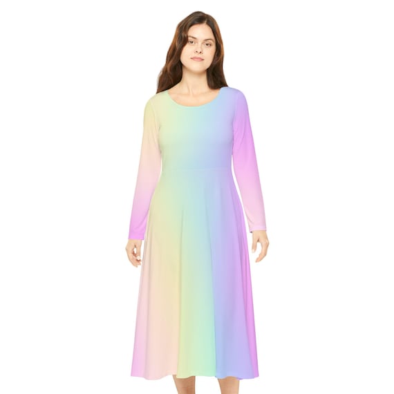 Pastel Rainbow Gradient Long Sleeve Dress: Spring Easter Outfit