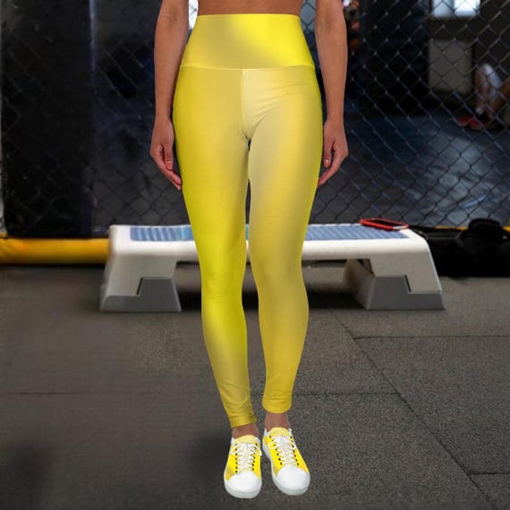 Yellow Ombre High Waisted Yoga Leggings for Women | Tummy Control Workout Pants | Vibrant Gradient  Stylish Athleisure Activewear Gift