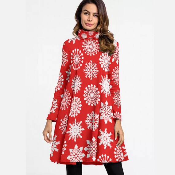 Red Snowflake Mini Dress: Elegant Christmas Party Cocktail Dress