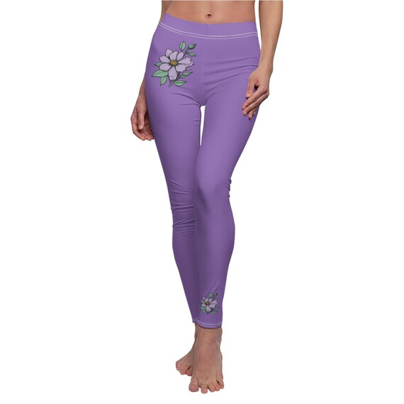 Solid Color Light Purple Floral High Waisted Leggings for Women | Soft Yoga Pants with Minimal Flower Design | Stylish Workout & Lounge Wear
