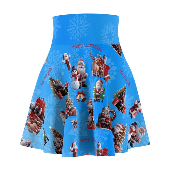 Santa Snowman Reindeer Skater Skirt | Christmas Holiday Print