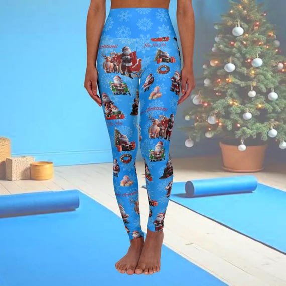 Santa Claus High Waisted Yoga Leggings Women | Tummy Control Christmas Workout Pants | Vibrant Festive Holiday Athleisure Activewear Gift