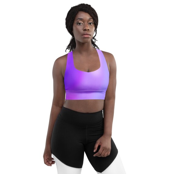 Purple Gradient Recycled Longline Sports Bra: Workout Yoga Top