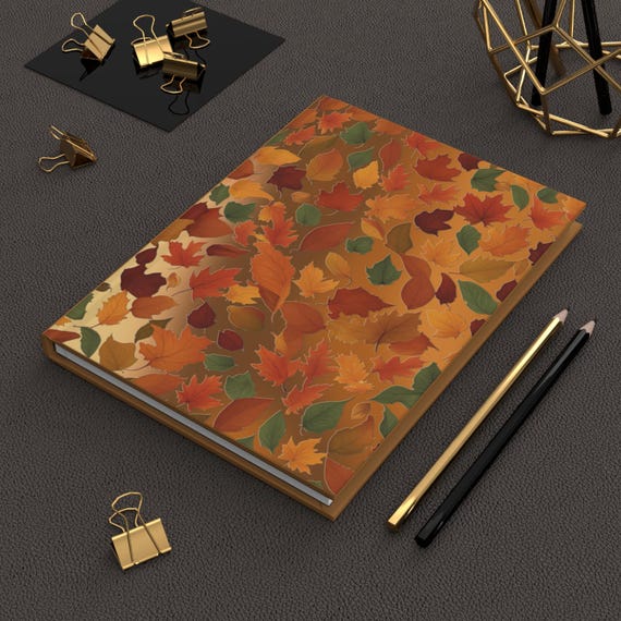 Fall Leaves Hardcover Journal Matte, Autumn Notebook, Colorful Foliage Diary, Nature Planner, Writing Sketchbook
