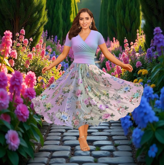 Pastel Rainbow Floral Print Women’s V-Neck Short Sleeve Dress | Light Color All-Over Flower Pattern