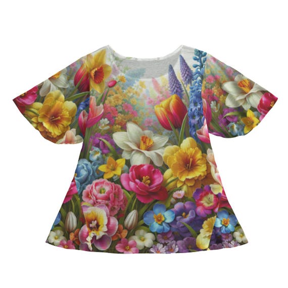 Floral T-Shirt Dress - Butterfly Sleeve, Flared Mini