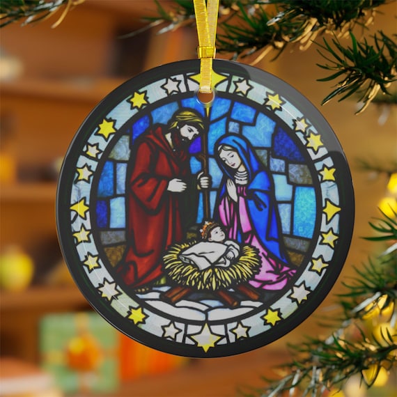 Stained Glass Nativity Ornament: Christian Christmas Tree Decor