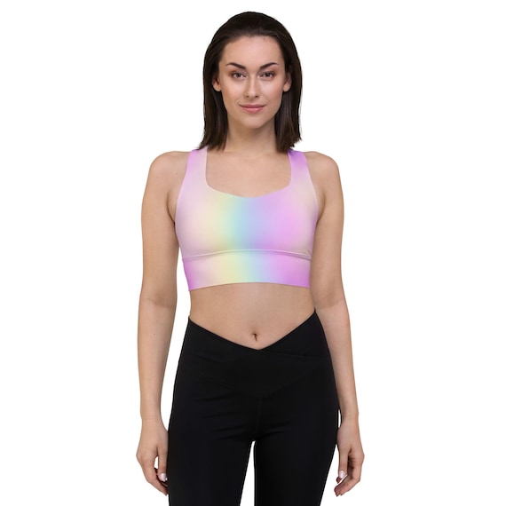 Pastel Rainbow Recycled Longline Sports Bra: Workout Yoga Top
