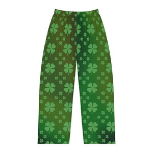 Women&#39;s Pajama Pants, St. Patrick&#39;s Day Shamrock Pattern, Green Lucky Clovers, Irish Holiday Sleepwear, Lounge Bottoms, Comfy PJ Trousers