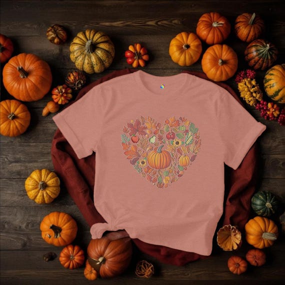 Fall Pumpkin Heart Tee, Autumn Leaves T-Shirt, Thanksgiving Gift