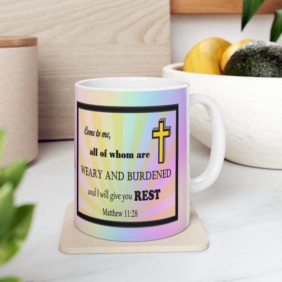 Inspirational Bible Verse Coffee Mug: Rainbow Design, Religious Gift (15oz)
