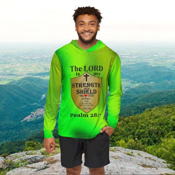 Christian Men's Ombre Hoodie: Inspirational Bible Verse, UPF 50+ Outdoor Wear