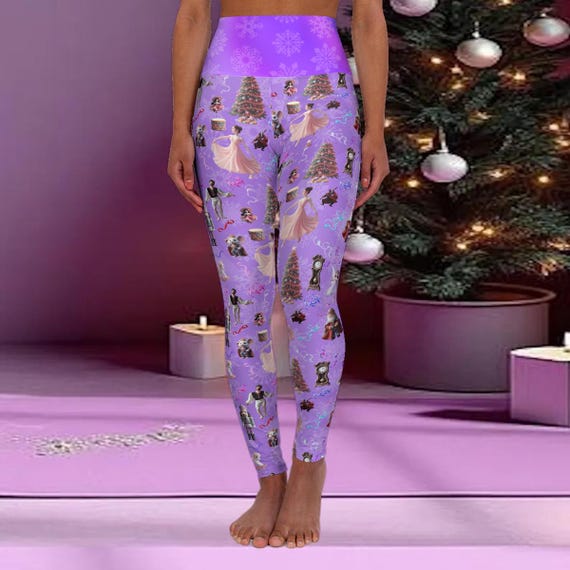Purple Nutcracker High Waisted Yoga Dance Leggings Women | Tummy Control Christmas Workout Pants | Festive Holiday Athleisure Activewear
