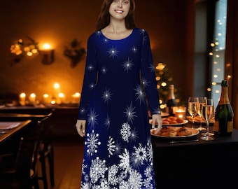 modest christmas party dresses Elegant Snowflake Party Dress: Long Sleeve Modest Christmas Outfit